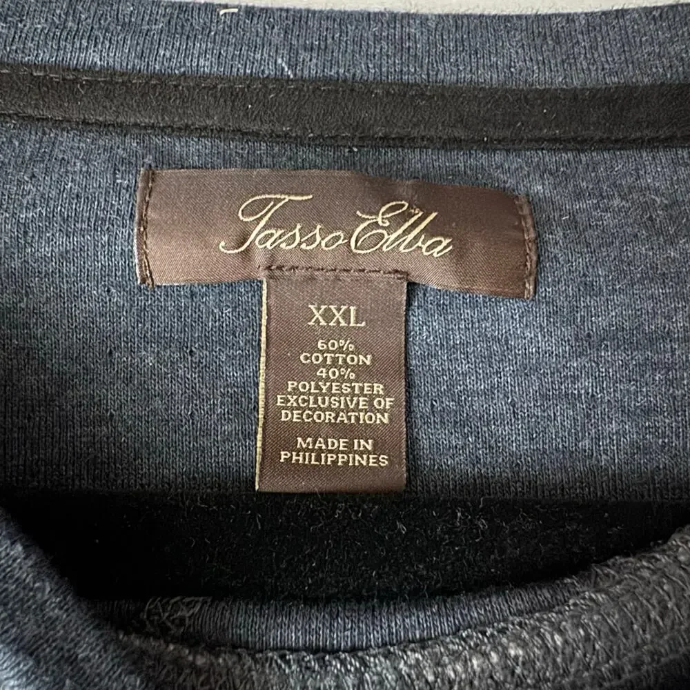 TASSO ELBA Sweatshirt‎ XXL Crew Neck Striped Extremely Soft Elbow Patches Casual